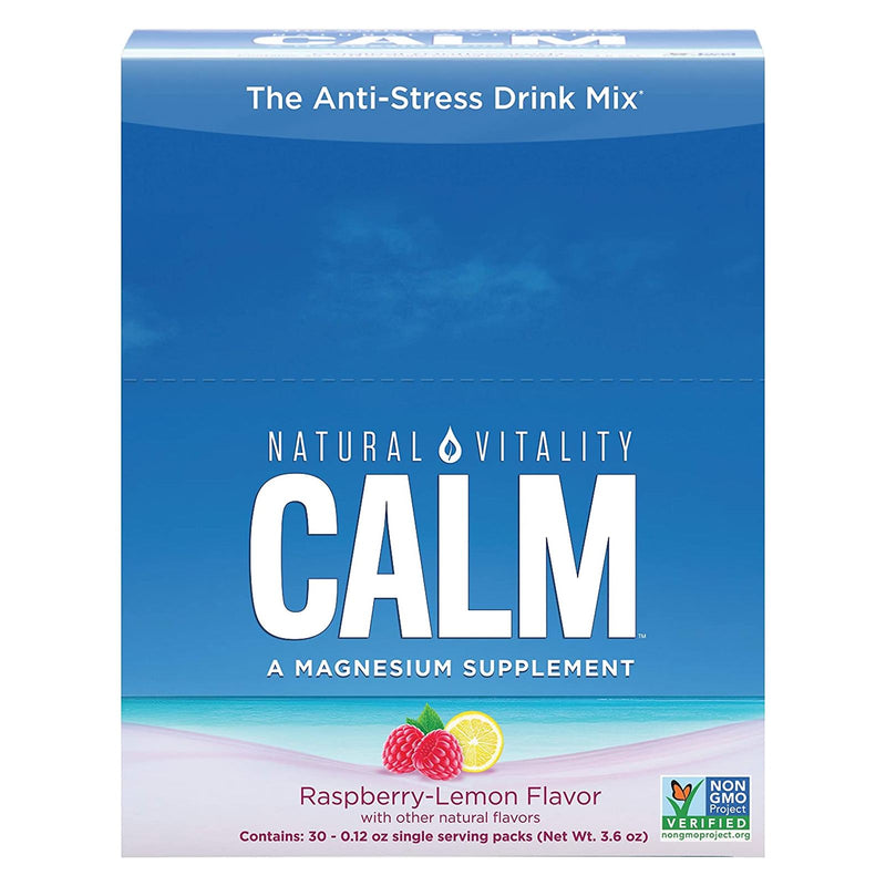 CLEARANCE! Natural Vitality CALM Anti-Stress Vegan Magnesium Supplement Powder - Raspberry Lemon - 30 Packets, BEST BY 4/2024 - DailyVita