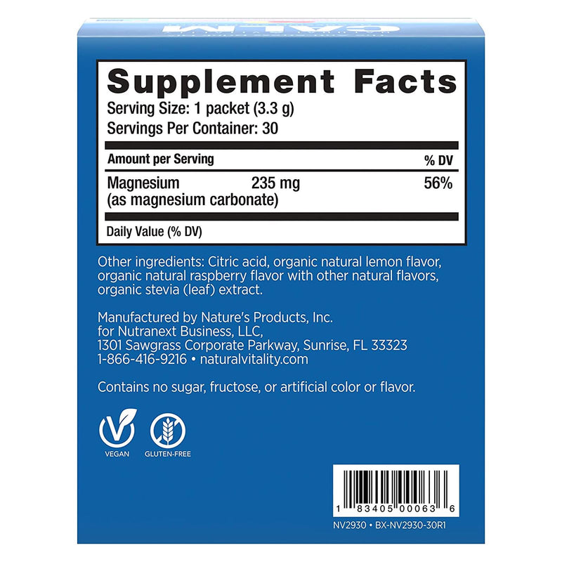 CLEARANCE! Natural Vitality CALM Anti-Stress Vegan Magnesium Supplement Powder - Raspberry Lemon - 30 Packets, BEST BY 4/2024 - DailyVita