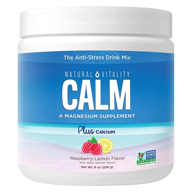 CLEARANCE! Natural Vitality Calm Magnesium Plus Calcium Raspberry Lemon 8 oz, BEST BY 11/2024