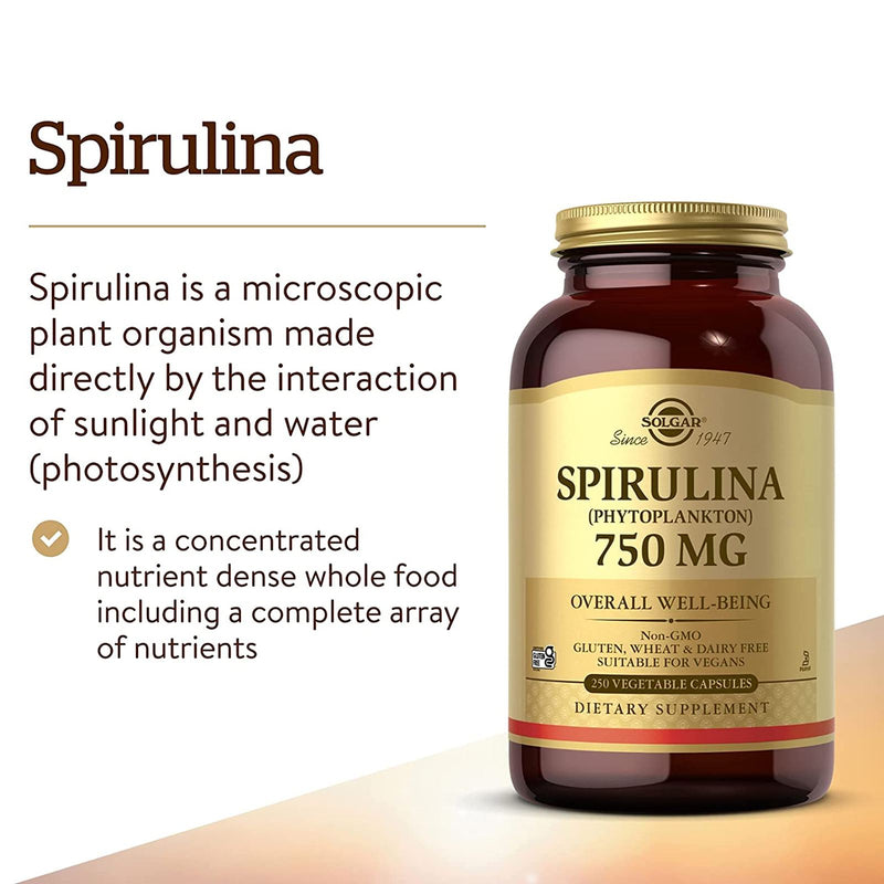 Solgar Spirulina 750 mg 250 Vegetable Capsules - DailyVita