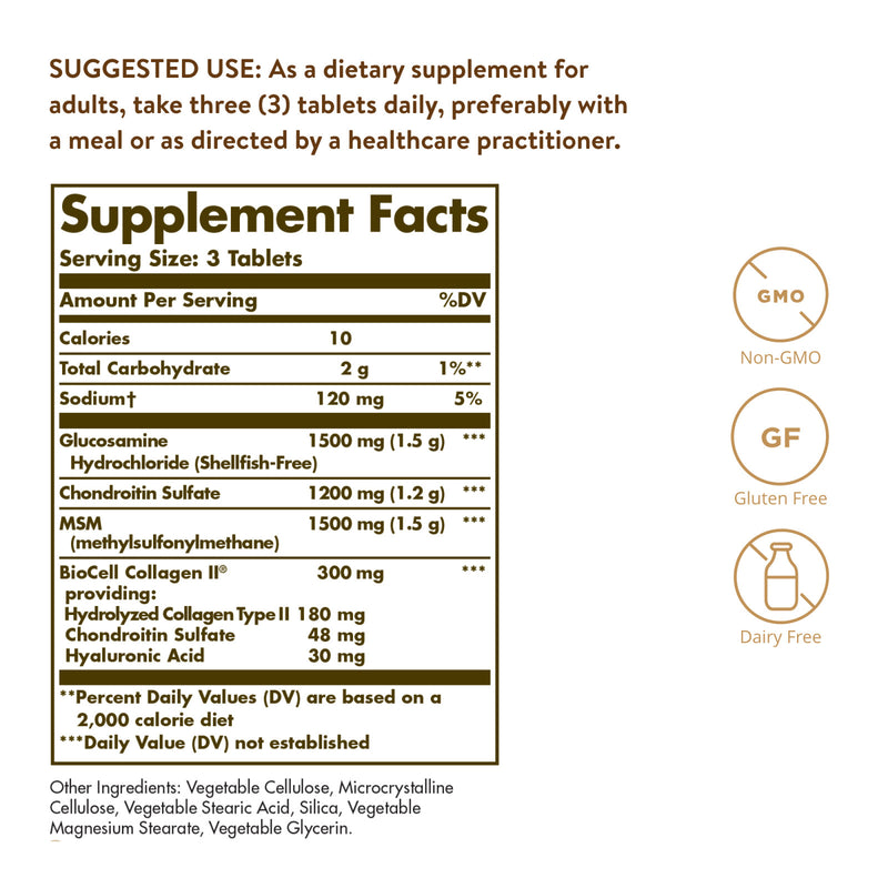 Solgar Glucosamine Hyaluronic Acid Chondroitin MSM (Shellfish-Free) 60 Tablets - DailyVita