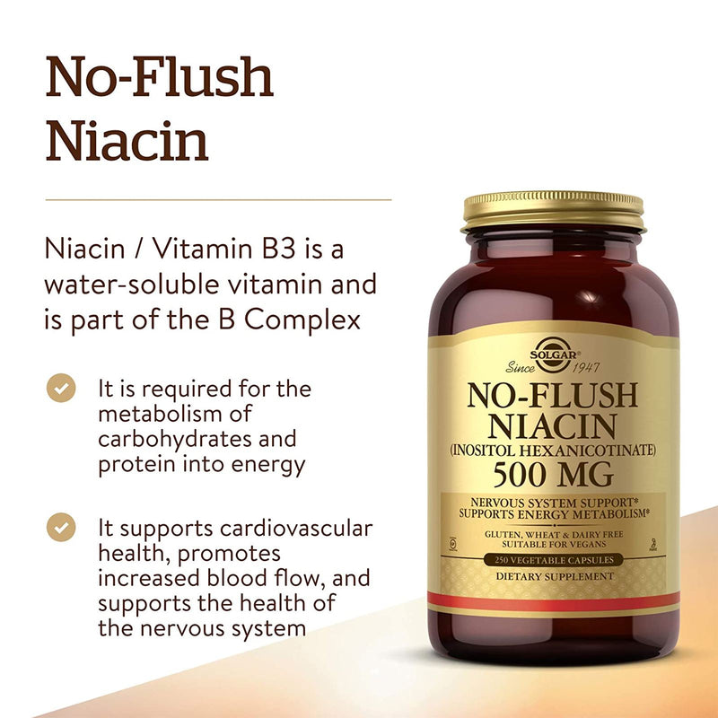 Solgar No-Flush Niacin 500 mg (Vitamin B3) (Inositol Hexanicotinate) 250 Vegetable Capsules - DailyVita
