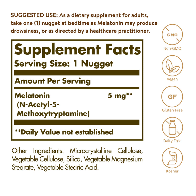CLEARANCE! Solgar Melatonin 5 mg 120 Nuggets, BEST BY 03/2024 - DailyVita
