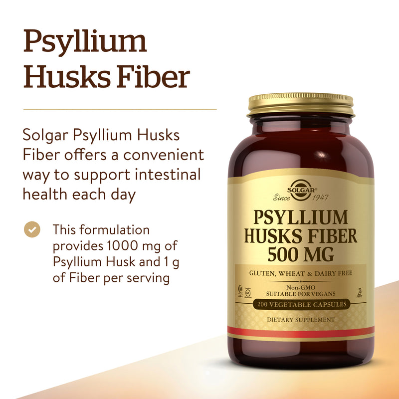 Solgar Psyllium Husks Fiber 500 mg 200 Vegetable Capsules - DailyVita