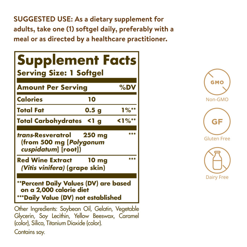 Solgar Resveratrol 250 mg with Red Wine Extract 60 Softgels - DailyVita