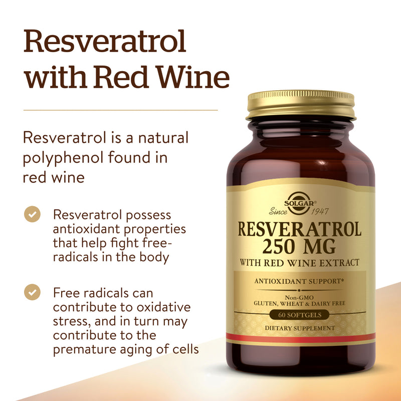 Solgar Resveratrol 250 mg with Red Wine Extract 60 Softgels - DailyVita