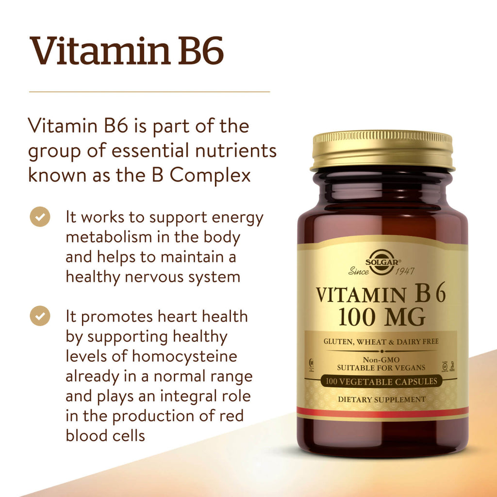 Solgar Vitamin B6 100 mg 100 Vegetable Capsules - DailyVita