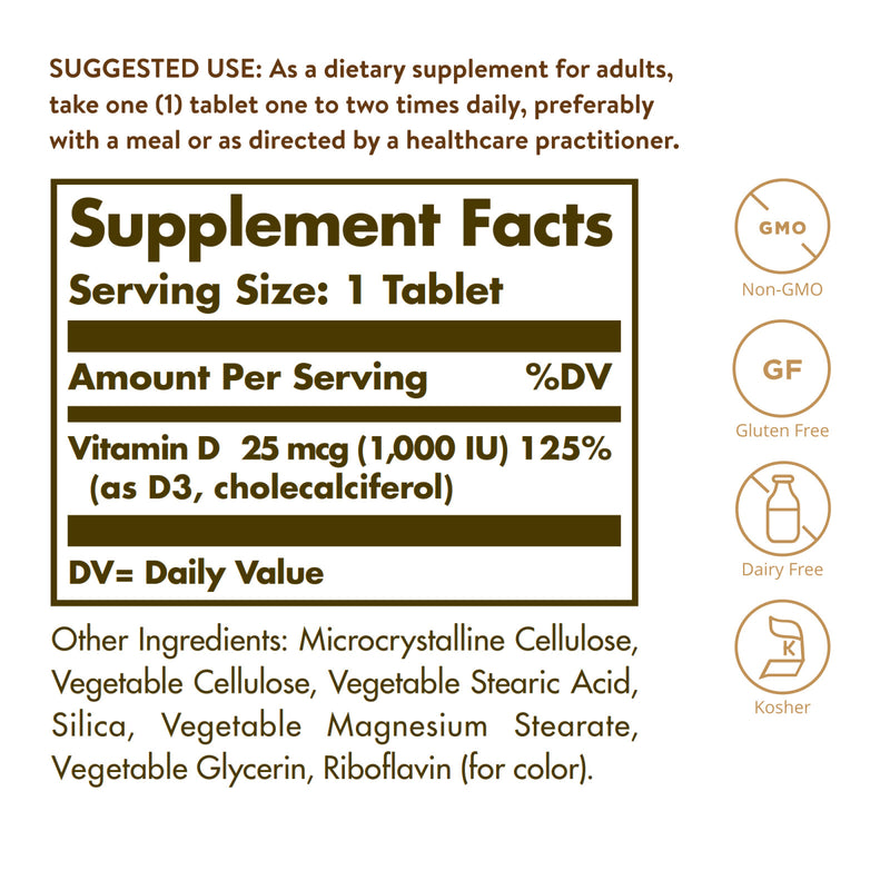 Solgar Vitamin D3 (Cholecalciferol) 25 mcg (1000 IU) 90 Tablets