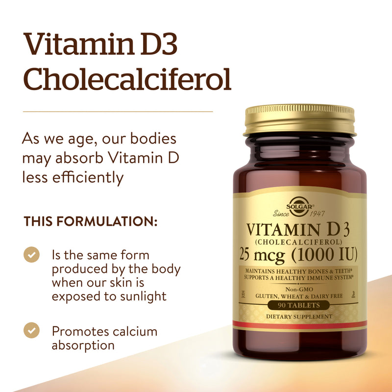 Solgar Vitamin D3 (Cholecalciferol) 25 mcg (1000 IU) 90 Tablets