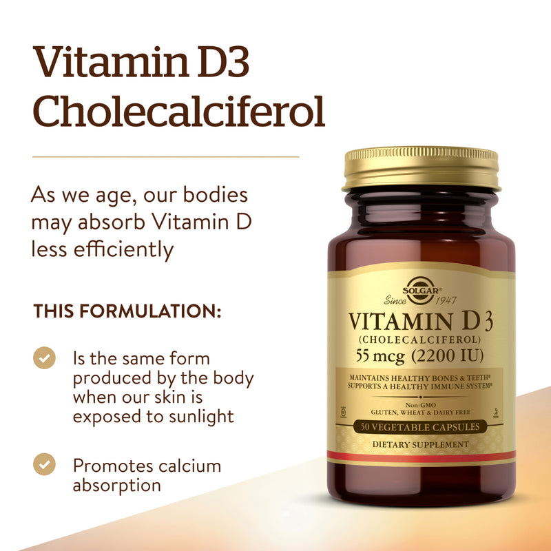 Solgar Vitamin D3 (Cholecalciferol) 55 mcg (2200 IU) 50 Vegetable Capsules