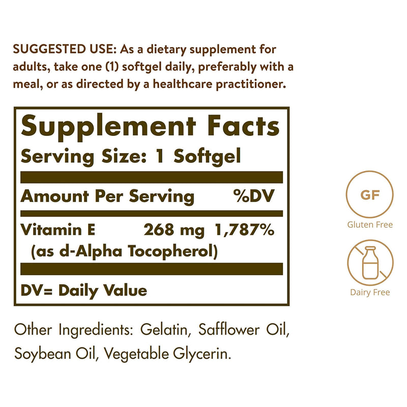 Solgar Vitamin E 268 mg (400 IU) Alpha 250 Softgels