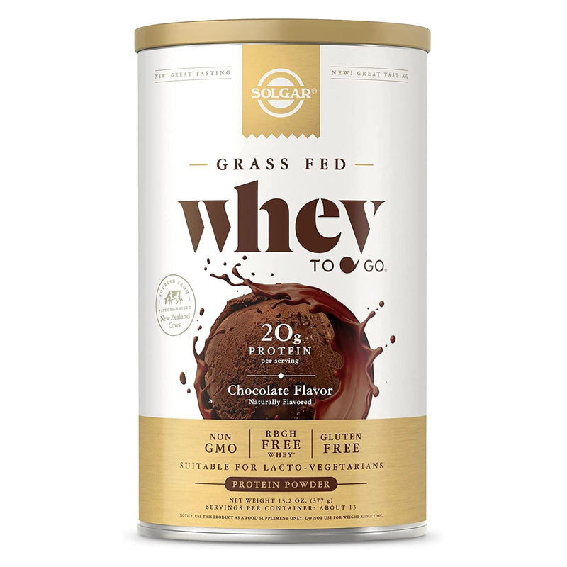 Solgar Grass-Fed Whey To Go Protein Natural Chocolate Flavor 13.2 oz Powder