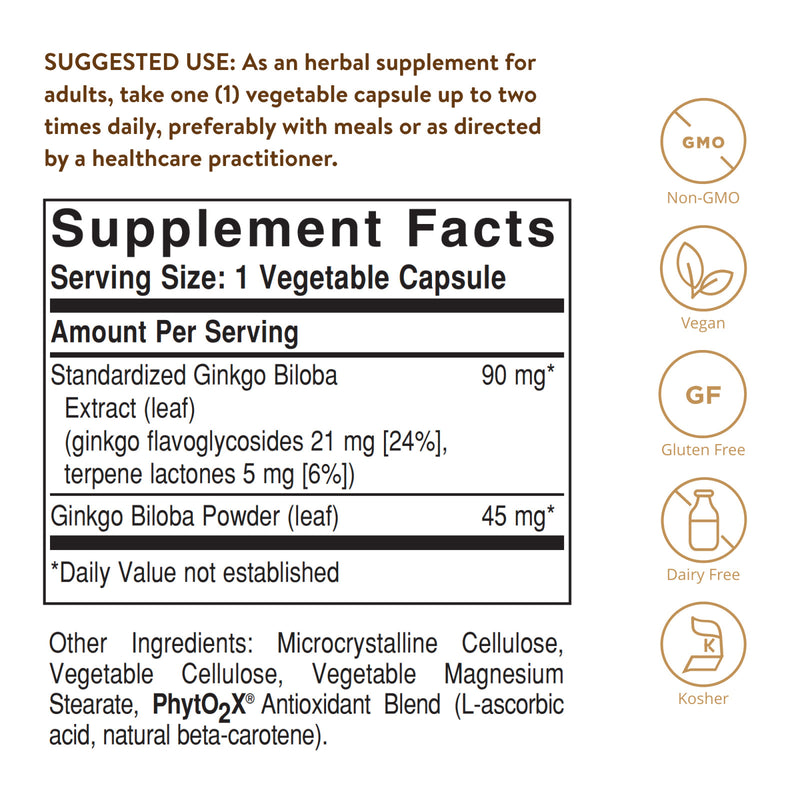 Solgar SFP Ginkgo Biloba Leaf Extract 180 Vegetable Capsules - DailyVita
