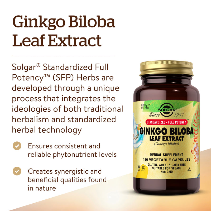 Solgar SFP Ginkgo Biloba Leaf Extract 180 Vegetable Capsules - DailyVita