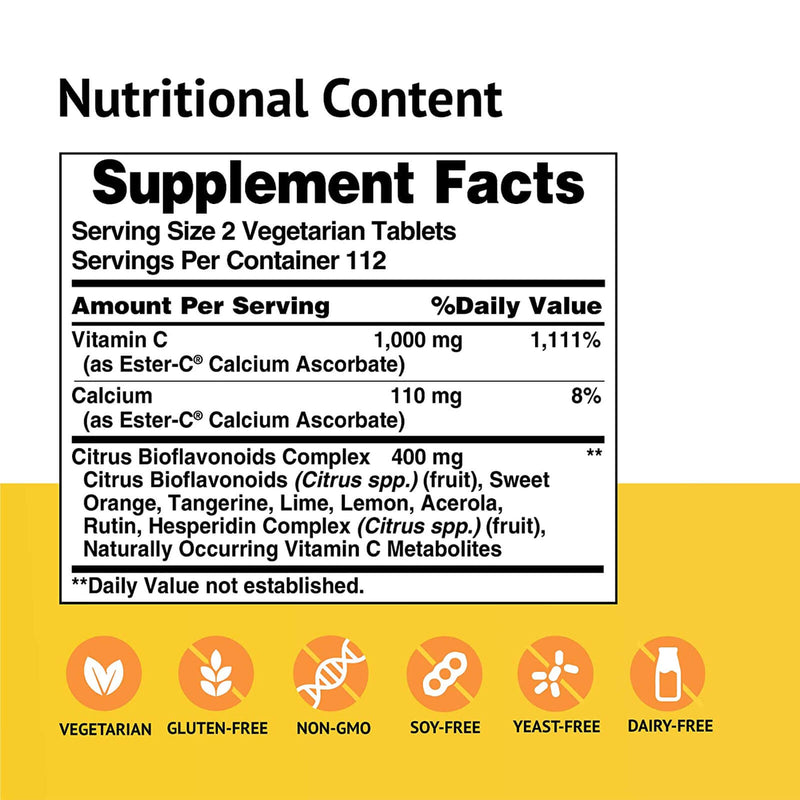 Solgar Ester-C 500  MG with Citrus Bioflavonoids - 225 Vegetarian Tablets - DailyVita