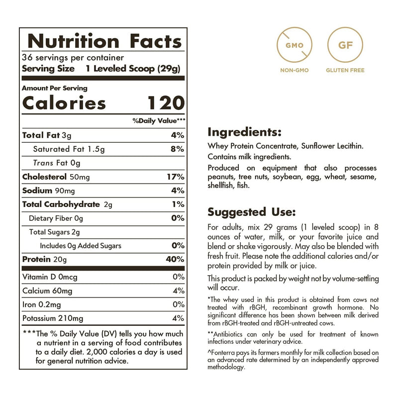 Solgar Grass-Fed Whey To Go Protein Unflavored 36.8 oz Powder
