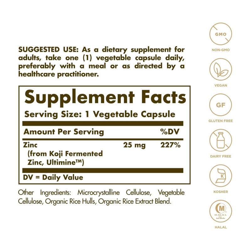 Solgar Earth Source Koji Fermented Zinc 25 mg 60 Vegetable Capsules - DailyVita