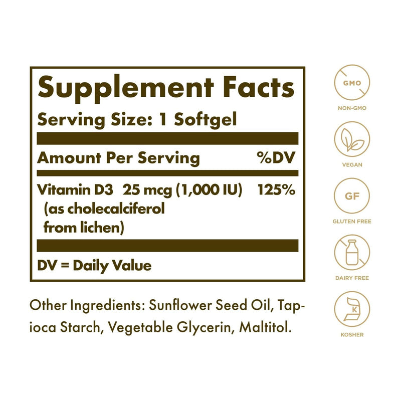 Solgar Vegan Vitamin D3 25 mcg (1000 IU) 120 Softgels