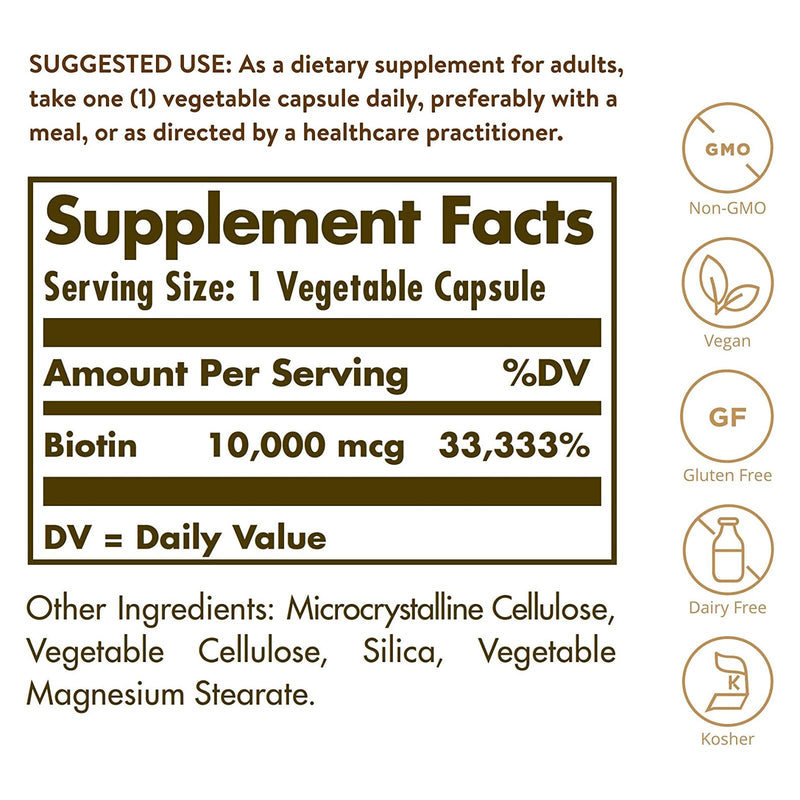 CLEARANCE! Solgar Biotin 10,000 mcg 60 Vegetable Capsules, BEST BY 12/2025 - DailyVita