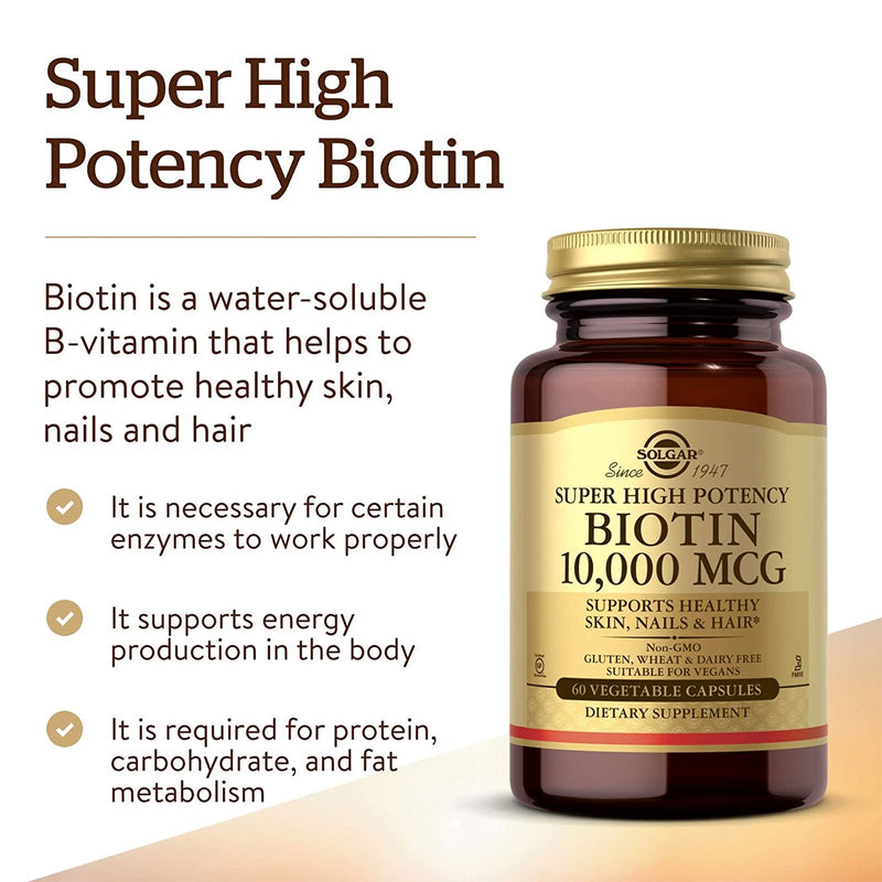 CLEARANCE! Solgar Biotin 10,000 mcg 60 Vegetable Capsules, BEST BY 12/2025 - DailyVita