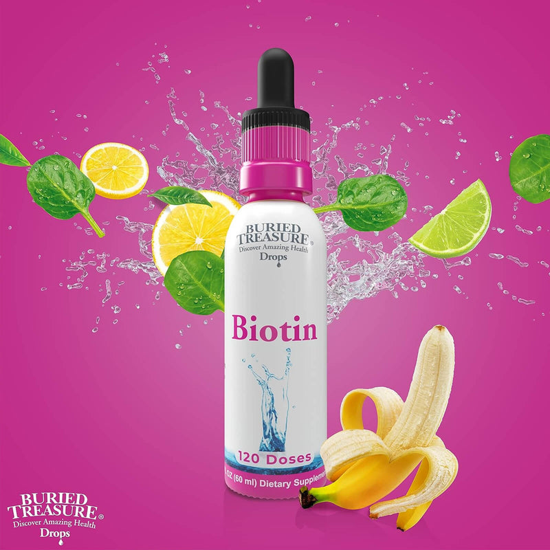CLEARANCE! Buried Treasure Biotin Drops Supports Hair, Skin & Nails - 120 servings, BEST BY 04/2024 - DailyVita