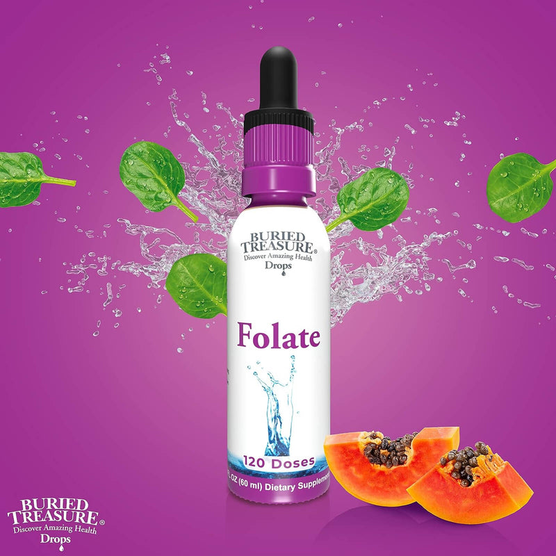 CLEARANCE! Buried Treasure Folate Drops - Maintain healthy cell growth and promote metabolic health - 120 servings, BEST BY 09/2024