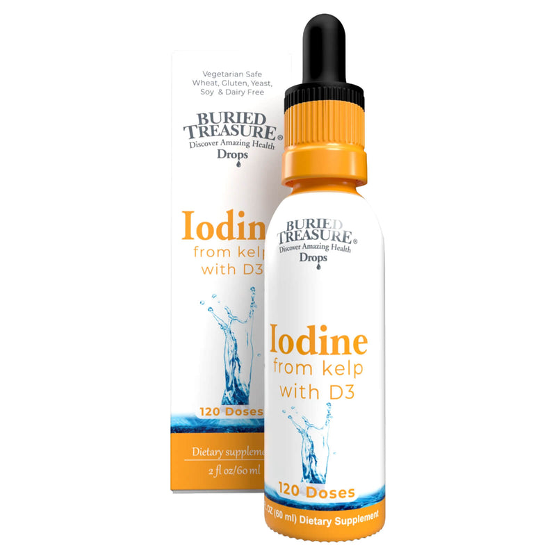 CLEARANCE! Buried Treasure Iodine Drops with Kelp: Natural Thyroid Support, Boosts Immunity Health - 120 servings, BEST BY 03/2025