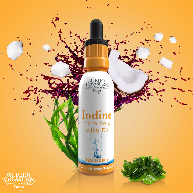 Buried Treasure Iodine Drops with Kelp: Natural Thyroid Support, Boosts Immunity Health - 120 servings - DailyVita