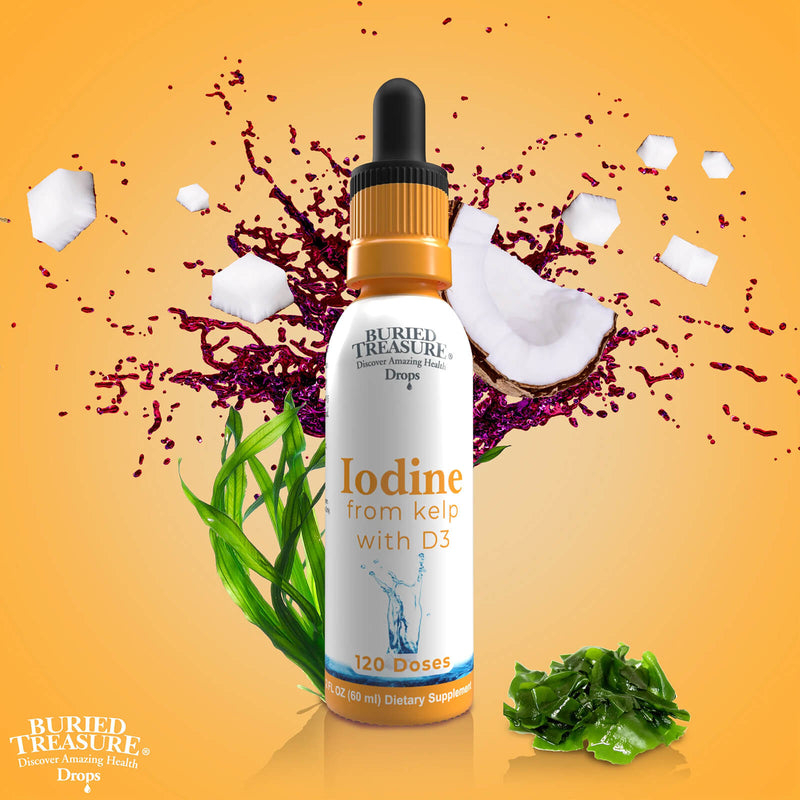 CLEARANCE! Buried Treasure Iodine Drops with Kelp: Natural Thyroid Support, Boosts Immunity Health - 120 servings, BEST BY 03/2025