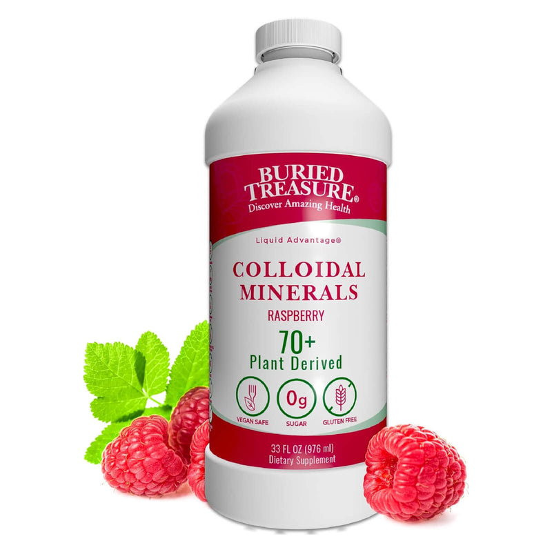 Buried Treasure Colloidal Minerals Complex Plant Derived Essential Minerals, Natural Energy & Immunity Support, 32 servings - Natural Raspberry - DailyVita