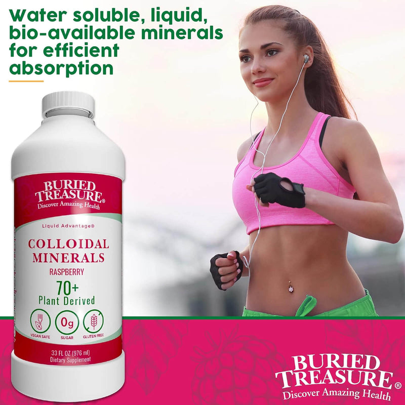 Buried Treasure Colloidal Minerals Complex Plant Derived Essential Minerals, Natural Energy & Immunity Support, 32 servings - Natural Raspberry - DailyVita