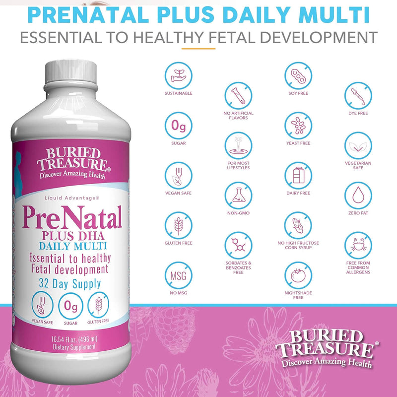 Buried Treasure Prenatal Plus DHA Daily Multi Vegetarian Safe Liquid Supplement 32 servings - DailyVita