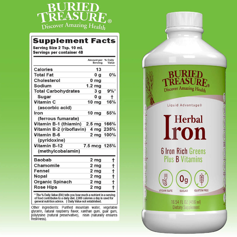 CLEARANCE! Buried Treasure Herbal Iron Liquid Nutrients 16 fl oz (473 ml), BEST BY 03/2025