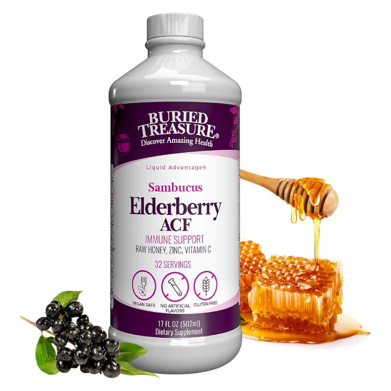 Buried Treasure Elderberry ACF with 4,000 mg Elderberry Sambucus Whole Fruit Concentrate Plus 16 oz - 32 servings - DailyVita