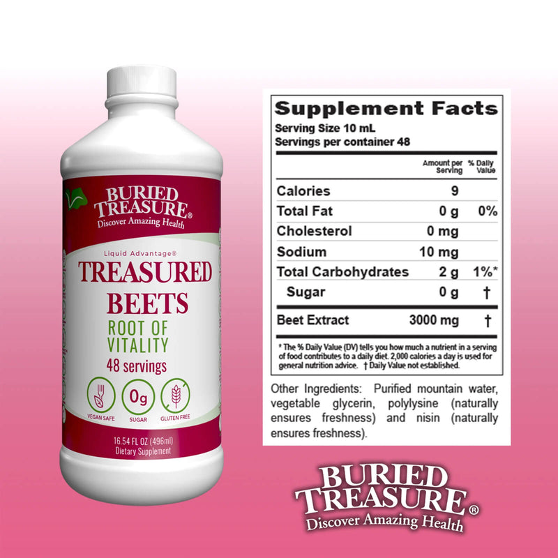 CLEARANCE! Buried Treasure Treasured Beets Concentrated Beetroot Juice and Nitric Oxide Support 16 oz - 16 servings - BEST BY 09/2025 - DailyVita