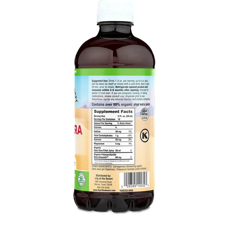 CLEARANCE! Lily of the Desert Organic Aloe Vera Juice Inner Fillet 32 fl oz, BEST BY 02/2026 - DailyVita