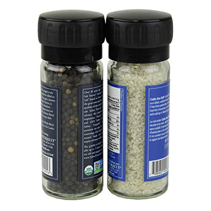 Celtic Sea Salt Light Grey 3 oz Large Grinders & 2 oz Peppercorn Grinder Sets - DailyVita