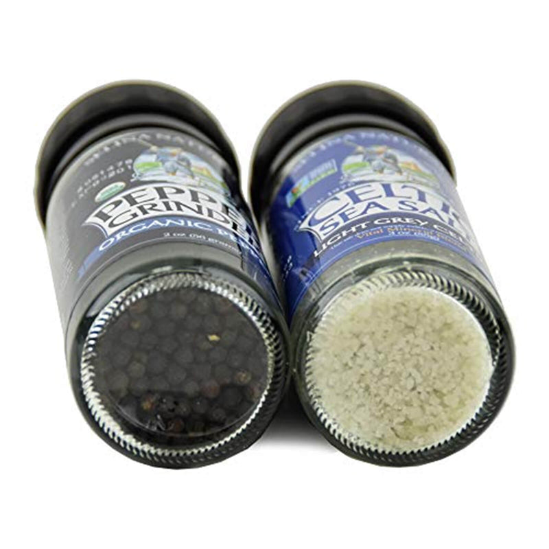 Celtic Sea Salt Light Grey 3 oz Large Grinders & 2 oz Peppercorn Grinder Sets - DailyVita