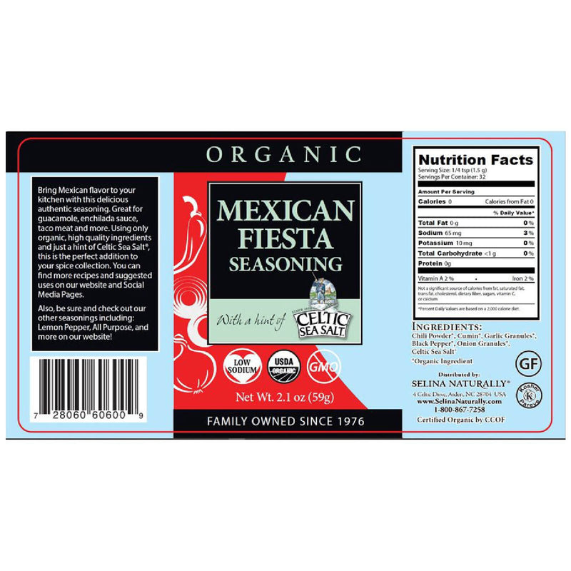 CLEARANCE! Celtic Sea Salt Mexican Fiesta Seasoning 2.10 oz, BEST BY 03/2026 - DailyVita