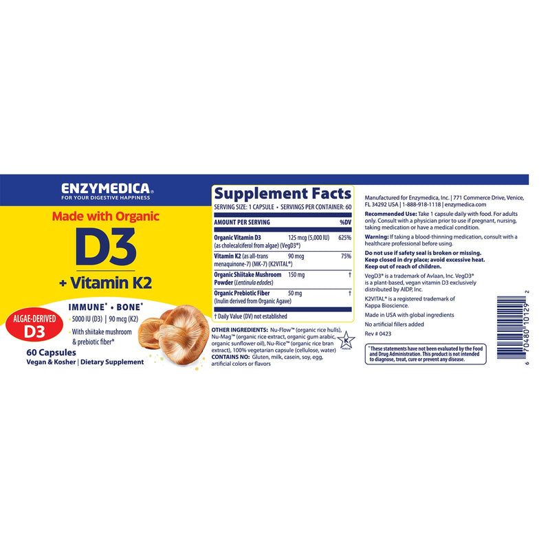 Enzymedica Organic Vitamin D3+K2 60 Capsules - DailyVita