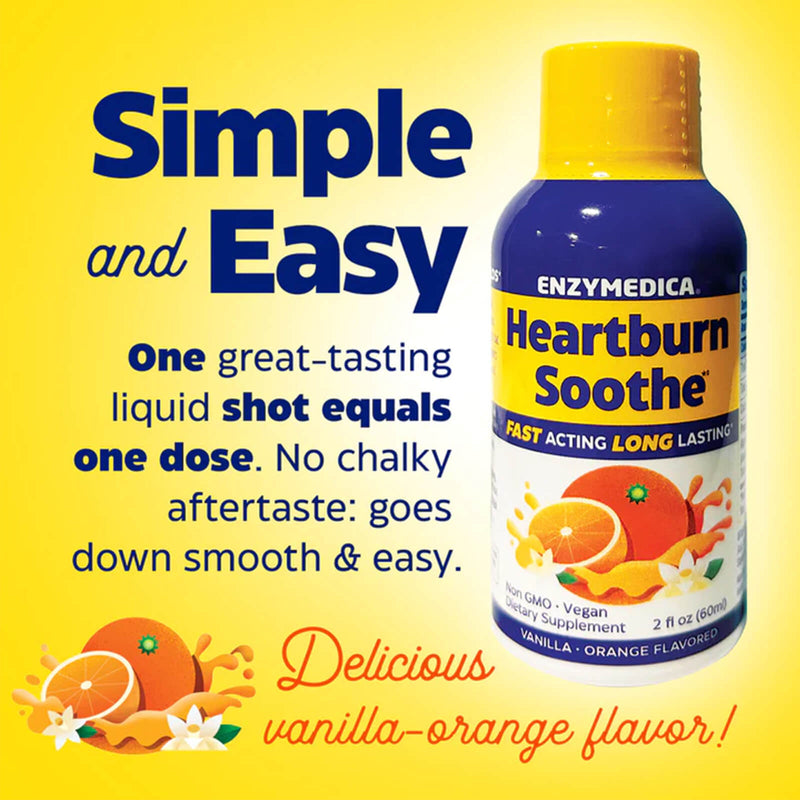 CLEARANCE! Enzymedica Heartburn Soothe Shots, Vanilla-Orange Flavored - 2 fl. oz, BEST BY 02/2025