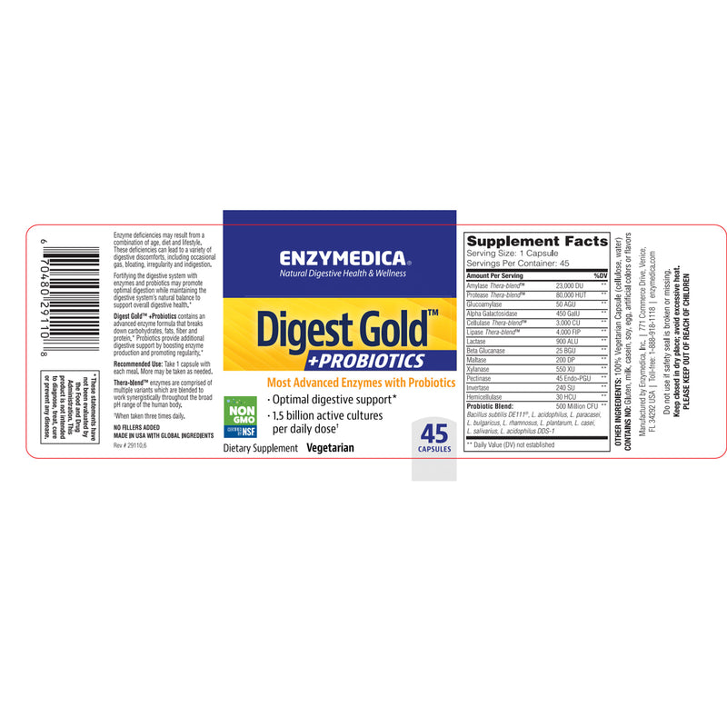 CLEARANCE! Enzymedica Digest Gold + Probiotics 45 Capsules, BEST BY 02/2025