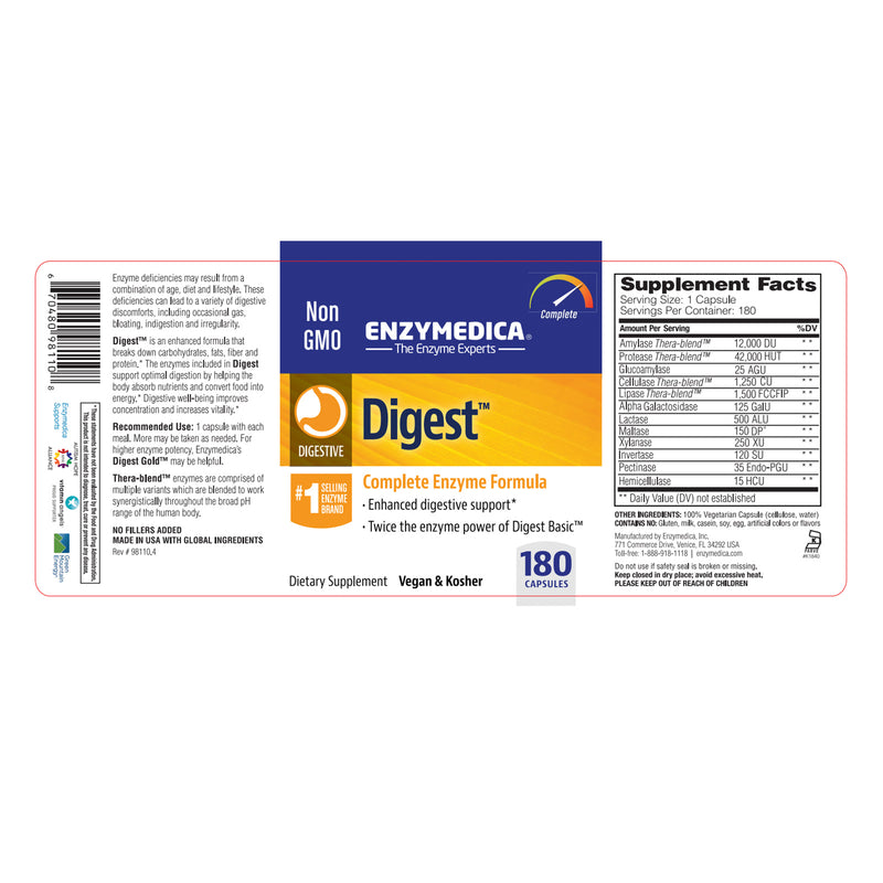 CLEARANCE! Enzymedica Digest 180 Capsules, BEST BY 08/2024 - DailyVita