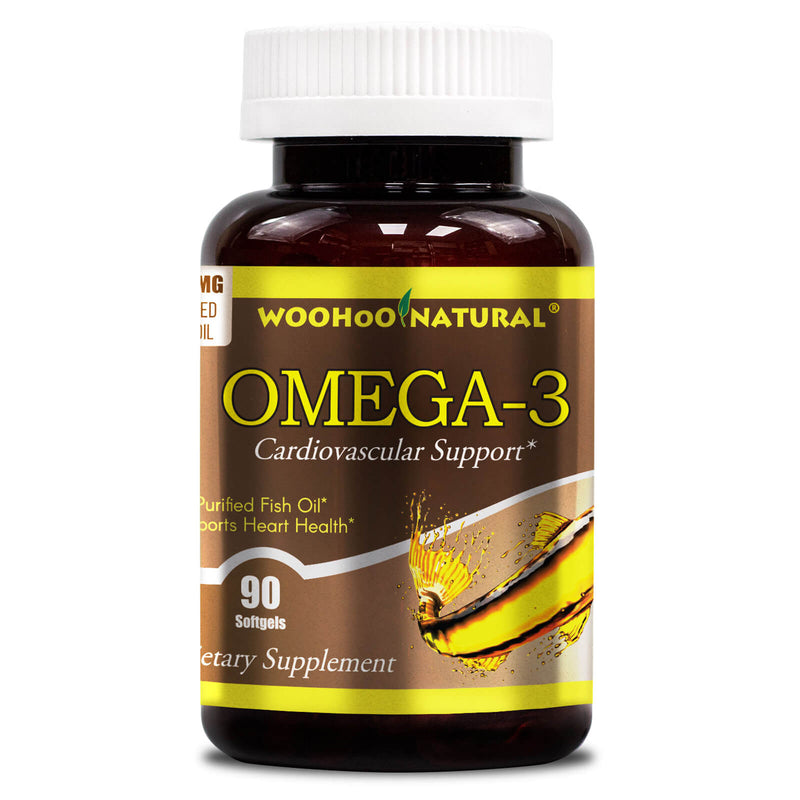 CLEARANCE! WooHoo Natural Purified Fish Oil Omega-3 1000 mg 90 Softgels, BEST BY 09/2024