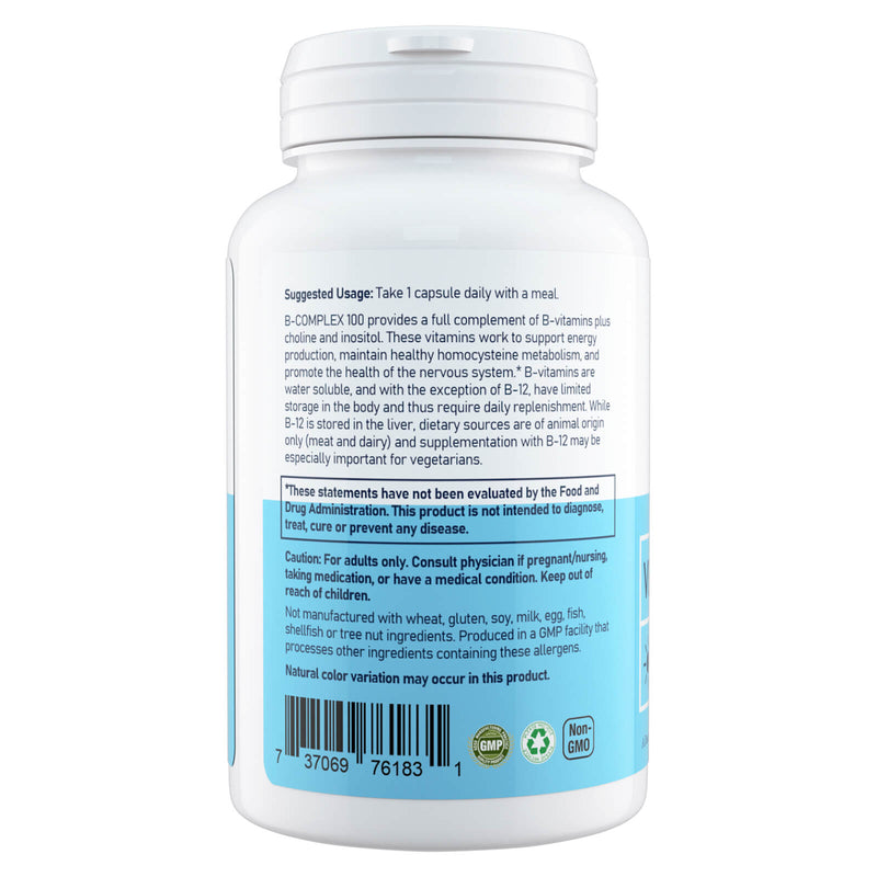 CLEARANCE! Woohoo Natural Vitamin B-100 100 Veg Capsules, BEST BY 12/2024