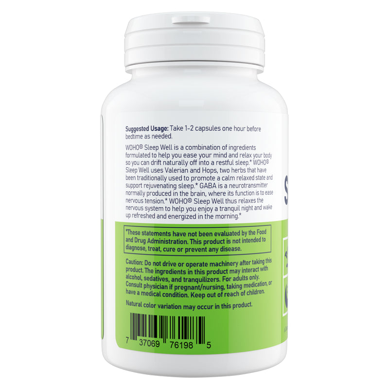 CLEARANCE! Woohoo Natural Sleep Well 90 Veg Capsules, BEST BY 10/2024