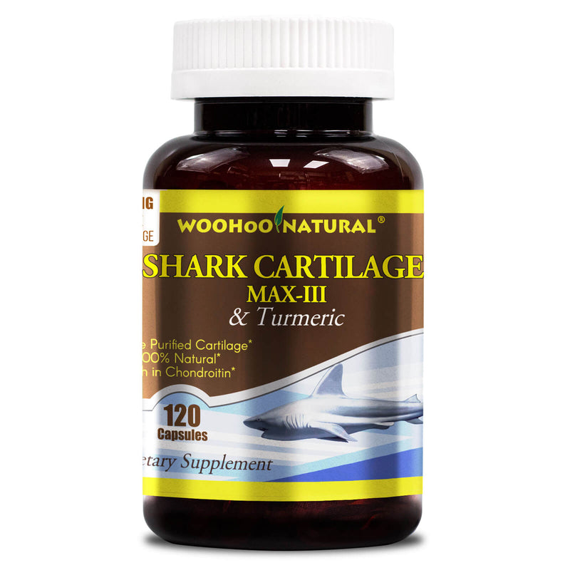 CLEARANCE! WooHoo Natural 100% Natural Shark Cartilage MAX-III + Tumeric 120 Capsules, BEST BY 01/2026 - DailyVita
