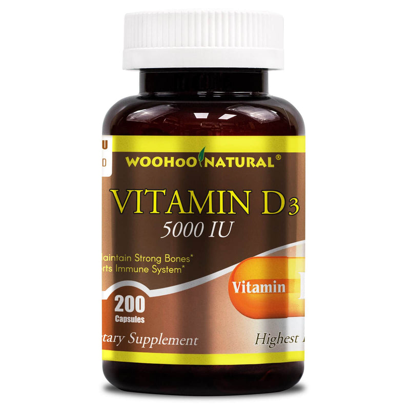 CLEARANCE! WooHoo Natural Vitamin D-3 5000 IU 200 Capsules, BEST BY 07/2024 - DailyVita