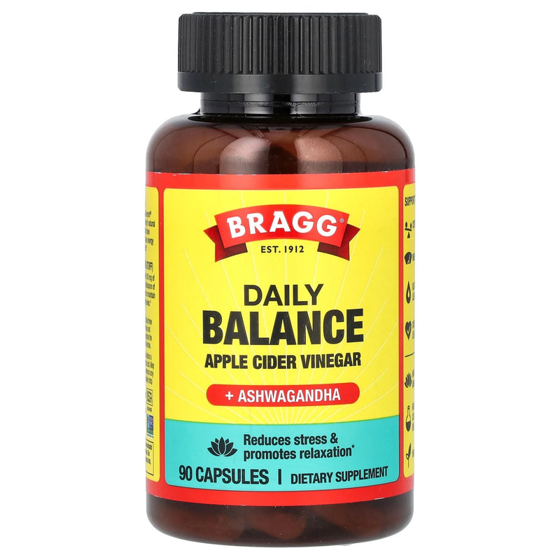 CLEARANCE! BRAGG Daily Balance Apple Cider Vinegar + Ashwagandha, 90 Capsules, One Month Supply - BEST BY 09/25/2024