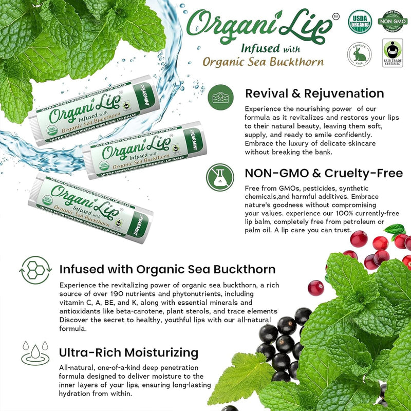 Organic Lip Balm, Ultra Hydrating Lip Moisturizer, Infused With Organic Sea Buckthorn, Spearmint, 1 pack - DailyVita